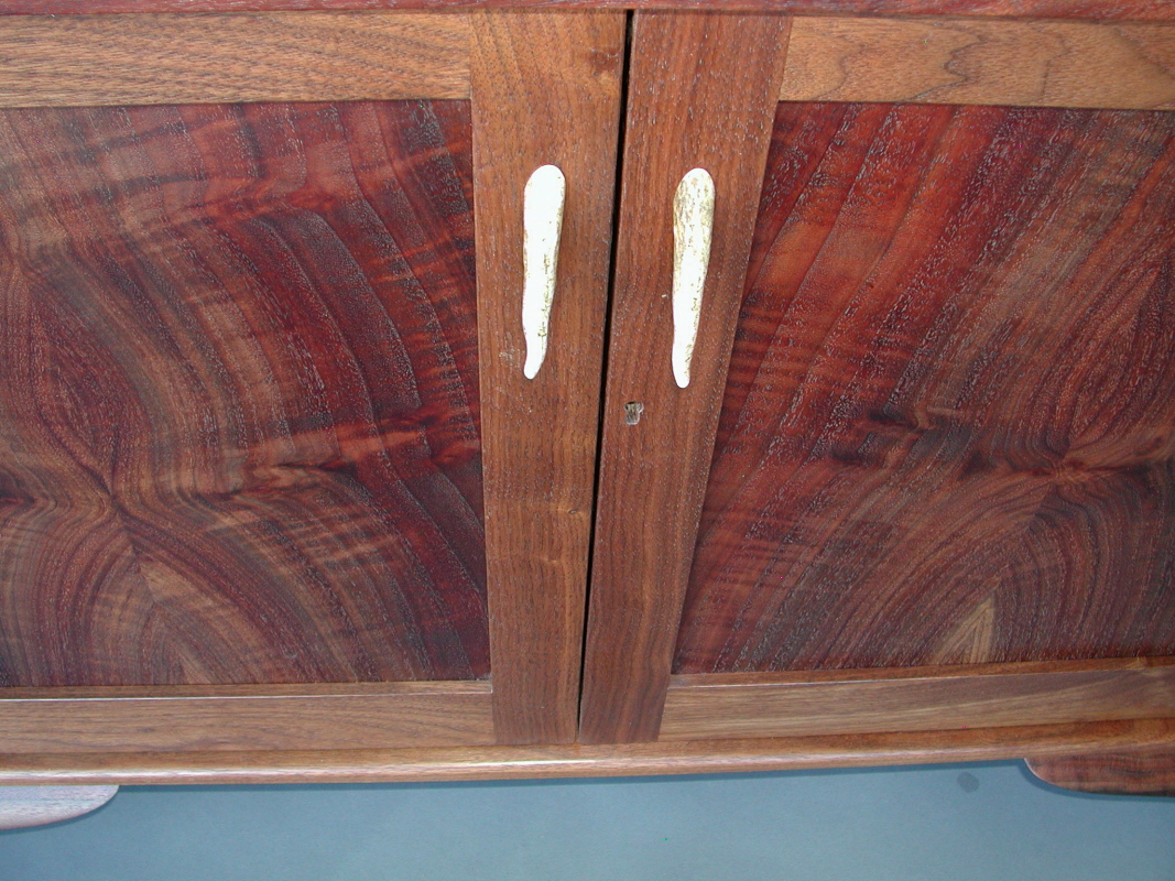 Rotating Gun Cabinet - detail of pulls made from antler points