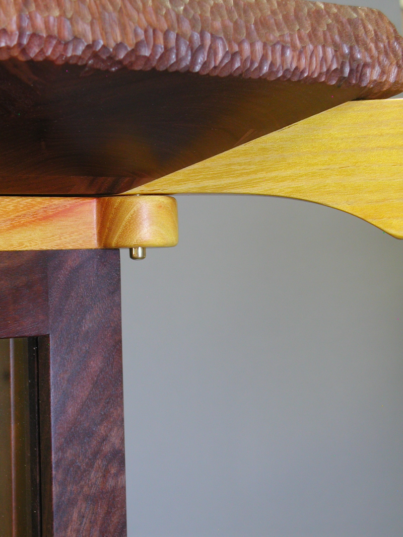 Display Cabinet top of leg connection with Osage Orange